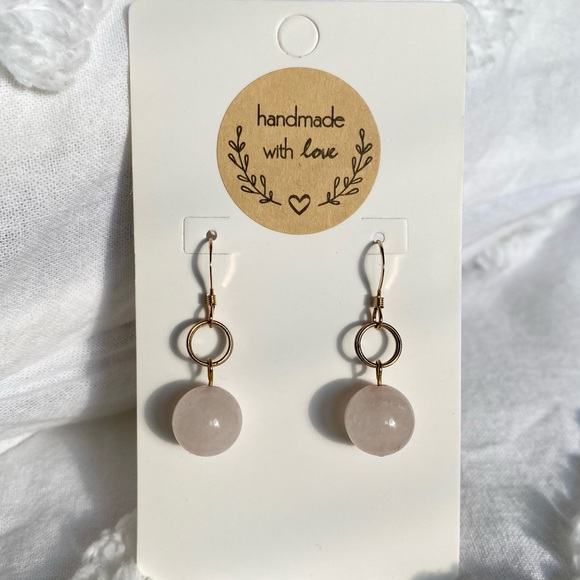 Handmade 14k Gold Filled Rose Quartz Earrings - Picture 4 of 7